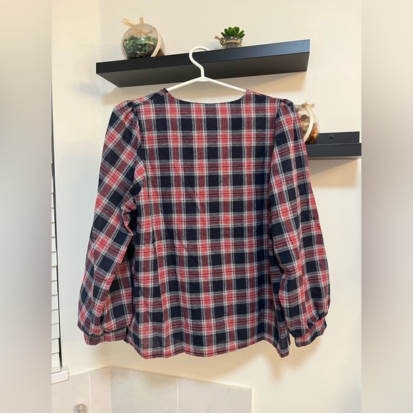 Puff Sleeve Checkered Blouse - Picture 4 of 5